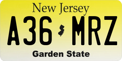 NJ license plate A36MRZ