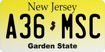 NJ license plate A36MSC