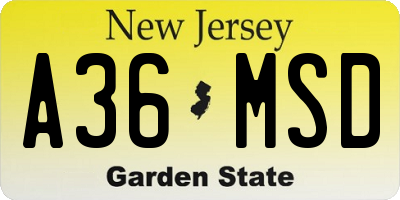 NJ license plate A36MSD