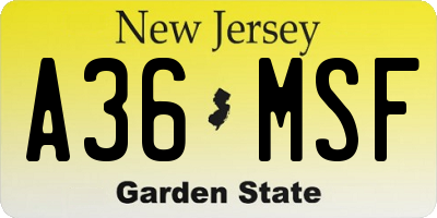 NJ license plate A36MSF
