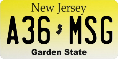 NJ license plate A36MSG