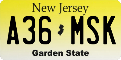 NJ license plate A36MSK