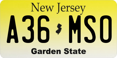 NJ license plate A36MSO