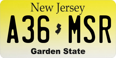 NJ license plate A36MSR