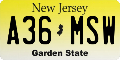 NJ license plate A36MSW