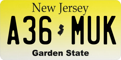 NJ license plate A36MUK
