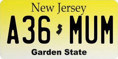 NJ license plate A36MUM