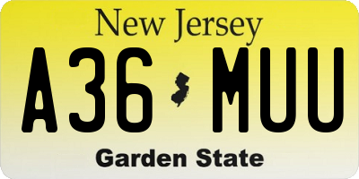 NJ license plate A36MUU