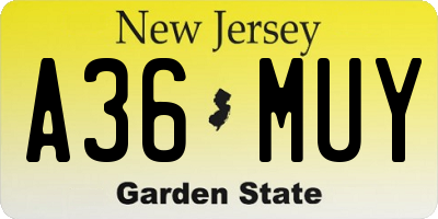 NJ license plate A36MUY