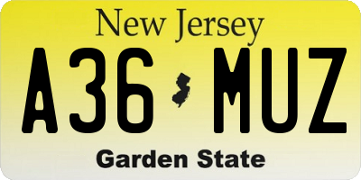 NJ license plate A36MUZ
