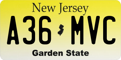NJ license plate A36MVC