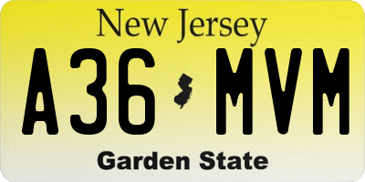 NJ license plate A36MVM