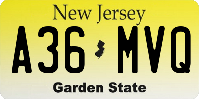 NJ license plate A36MVQ