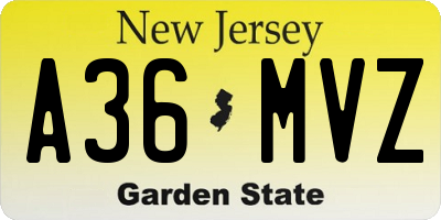 NJ license plate A36MVZ