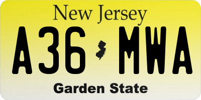 NJ license plate A36MWA