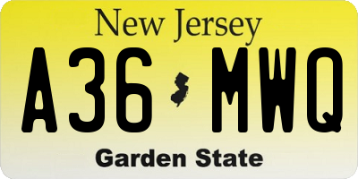 NJ license plate A36MWQ