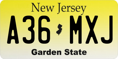NJ license plate A36MXJ