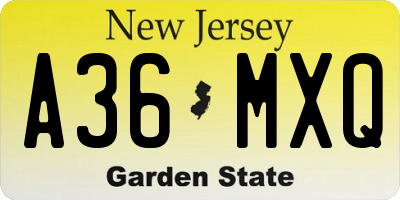 NJ license plate A36MXQ