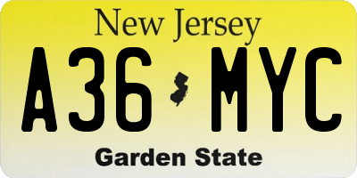 NJ license plate A36MYC