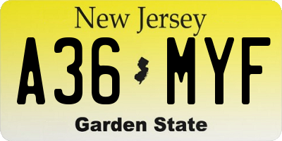 NJ license plate A36MYF