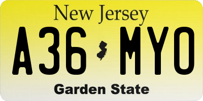 NJ license plate A36MYO