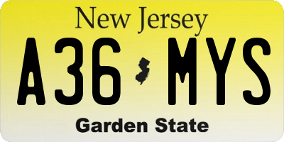 NJ license plate A36MYS