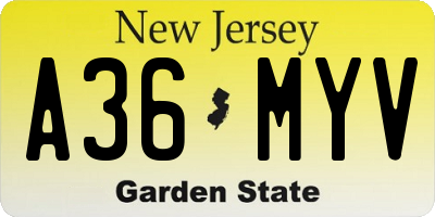 NJ license plate A36MYV