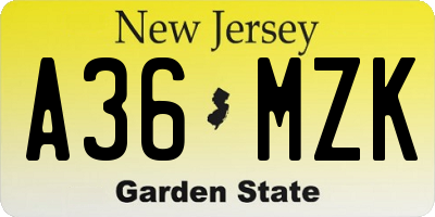 NJ license plate A36MZK