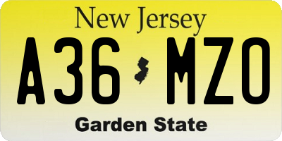 NJ license plate A36MZO