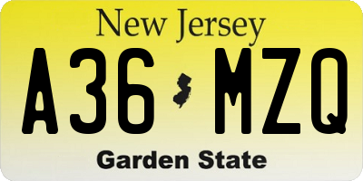 NJ license plate A36MZQ