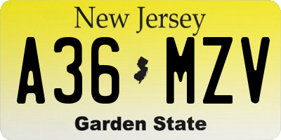 NJ license plate A36MZV