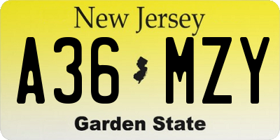 NJ license plate A36MZY