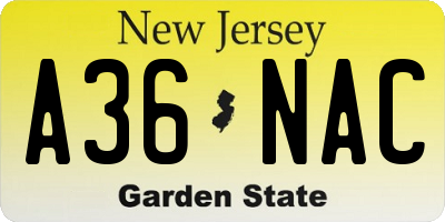 NJ license plate A36NAC