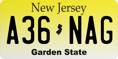NJ license plate A36NAG