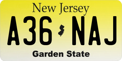 NJ license plate A36NAJ