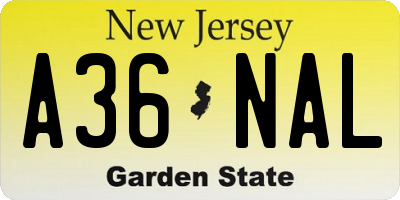 NJ license plate A36NAL