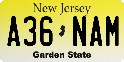 NJ license plate A36NAM