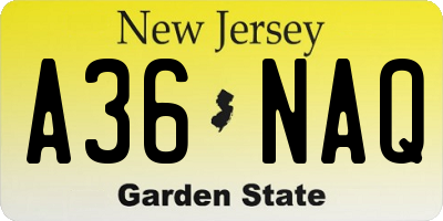 NJ license plate A36NAQ