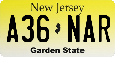 NJ license plate A36NAR