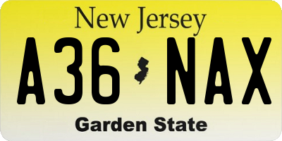 NJ license plate A36NAX