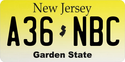 NJ license plate A36NBC