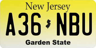 NJ license plate A36NBU