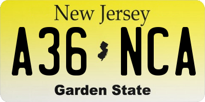 NJ license plate A36NCA