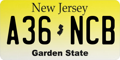 NJ license plate A36NCB