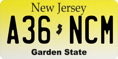 NJ license plate A36NCM