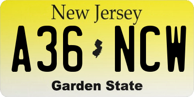 NJ license plate A36NCW
