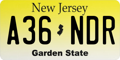 NJ license plate A36NDR