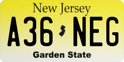 NJ license plate A36NEG