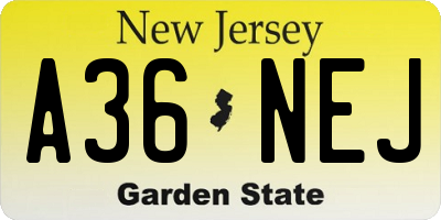 NJ license plate A36NEJ