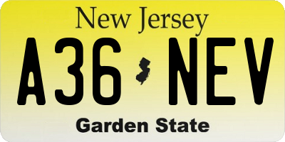 NJ license plate A36NEV